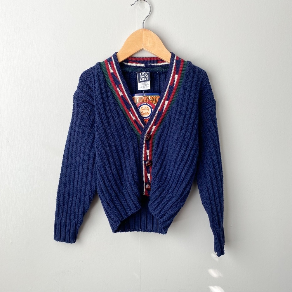 Vintage Deadstock Cable Knit Navy Blue Cardigan Sweater